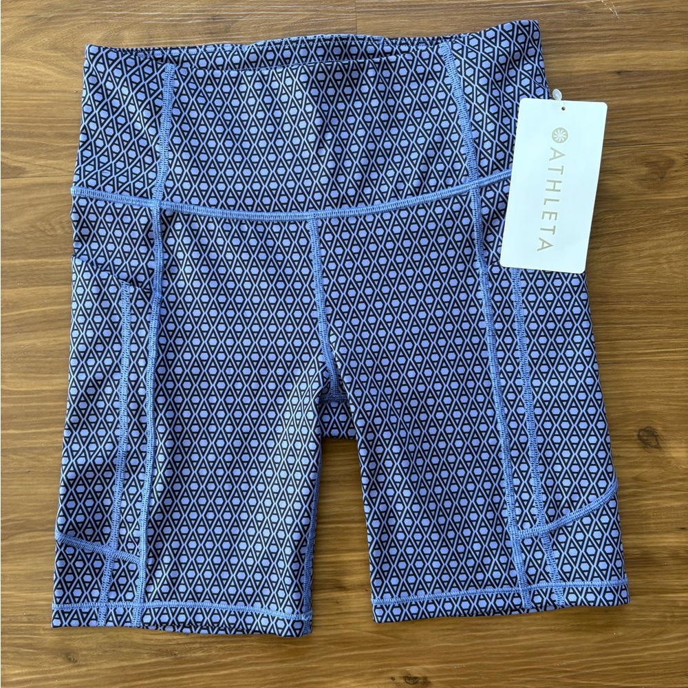 Athleta Women's Geometric Blue Bike Shorts